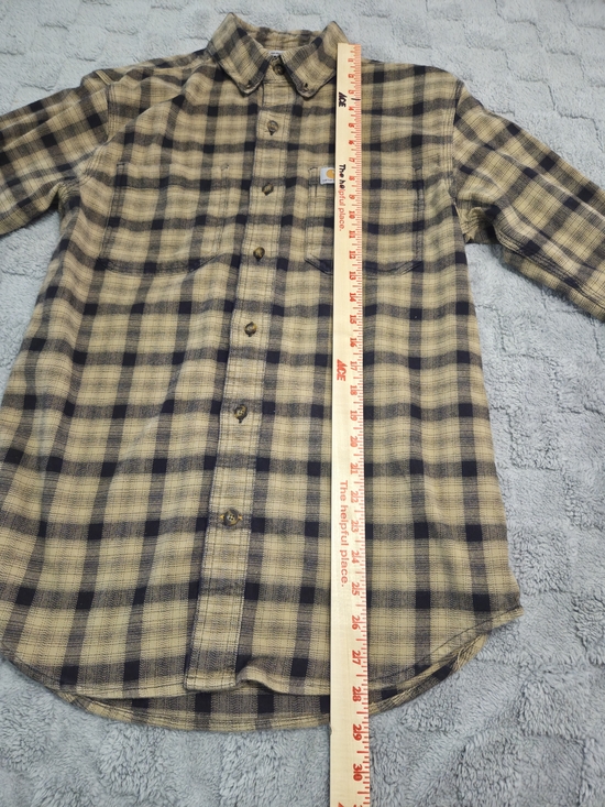 Carhartt Men’s Tan and Black Plaid Button-Down Flannel Size S - Picture 3 of 8